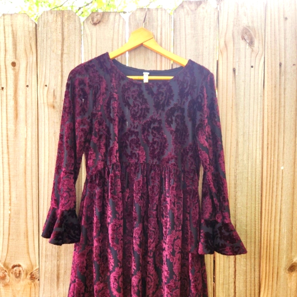 Uncle Frank Wine & Black Velvet Boho Dress